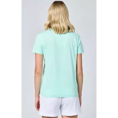 T-shirt femme Champion CREWNECK T-SHIRT 117233-GS009 turquoise en coton avec imprimé tendance et logo C brodé