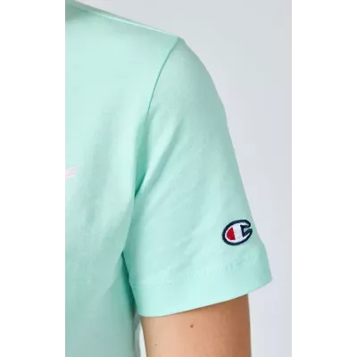 T-shirt femme Champion CREWNECK T-SHIRT 117233-GS009 turquoise en coton avec imprimé tendance et logo C brodé