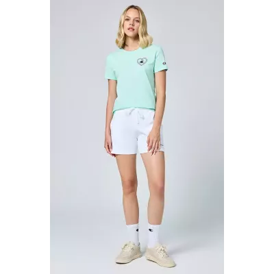T-shirt femme Champion CREWNECK T-SHIRT 117233-GS009 turquoise en coton avec imprimé tendance et logo C brodé
