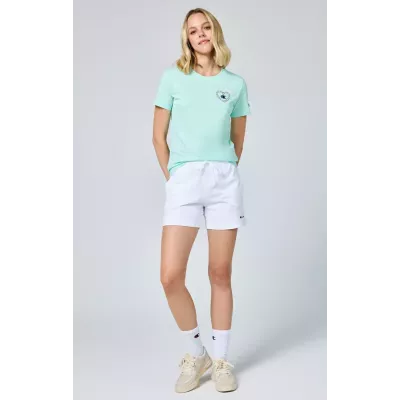 T-shirt femme Champion CREWNECK T-SHIRT 117233-GS009 turquoise en coton avec imprimé tendance et logo C brodé