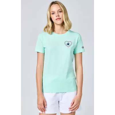 T-shirt femme Champion CREWNECK T-SHIRT 117233-GS009 turquoise en coton avec imprimé tendance et logo C brodé