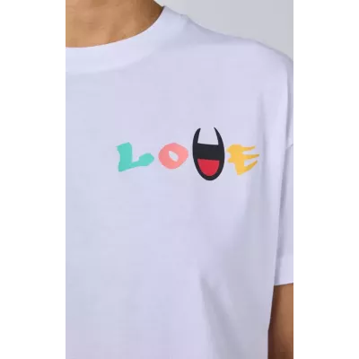 T-shirt femme Champion CREWNECK T-SHIRT 117239-WW001 blanc avec coupe crop et logo imprimé tendance