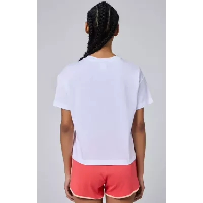 T-shirt femme Champion CREWNECK T-SHIRT 117239-WW001 blanc avec coupe crop et logo imprimé tendance
