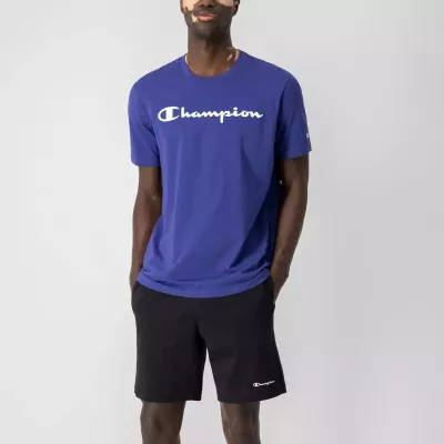 T-shirt homme CHAMPION CREWNECK bleu avec logo poitrine manches courtes