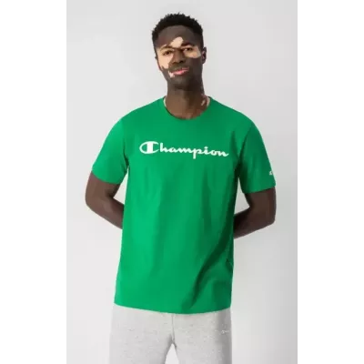 T-shirt homme CHAMPION CREWNECK vert avec logo poitrine manches courtes 217146-GS017