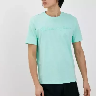 T-shirt homme CHAMPION CREWNECK bleu ciel avec logo poitrine 217146-GS101