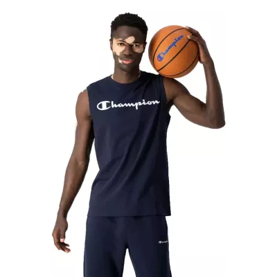Débardeur homme CHAMPION bleu marine sans manches avec logo imprimé poitrine