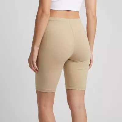 Short femme Champion SHORT TIGHT 117140-MS066 beige avec coupe régulière, taille élastique et logo Champion brodé