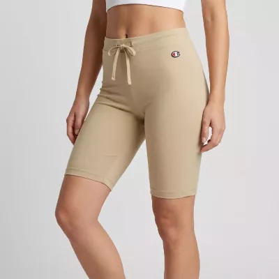 Short femme Champion SHORT TIGHT 117140-MS066 beige avec coupe régulière, taille élastique et logo Champion brodé