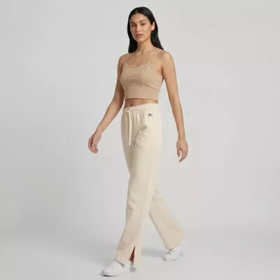Pantalon femme Champion WIDE LEG PANTS 117129-YS137 beige avec coupe ample fluide, taille élastique et tissu confortable