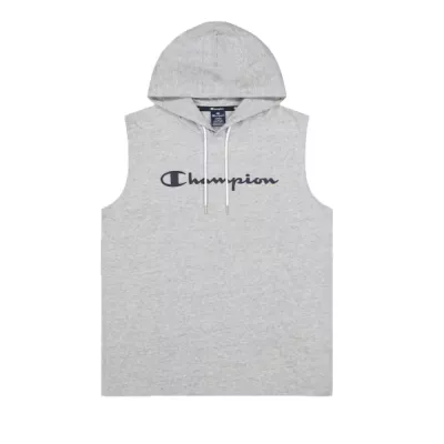 Débardeur homme CHAMPION gris avec capuche ajustable et logo imprimé poitrine