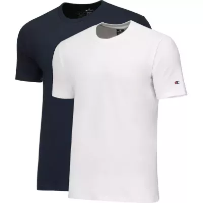 Lot de 2 t-shirts homme CHAMPION bleu marine et blanc 100% coton coupe standard col rond