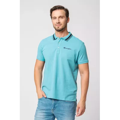 Polo homme CHAMPION bleu 100% coton manches courtes coupe classique