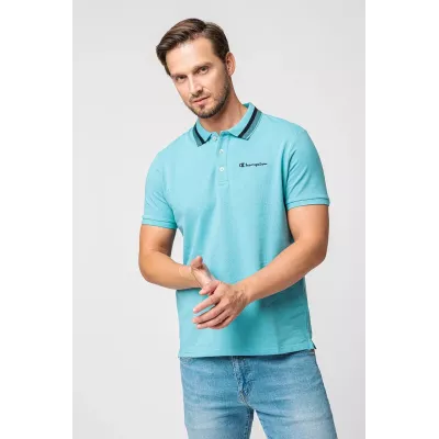 Polo homme CHAMPION bleu 100% coton manches courtes coupe classique