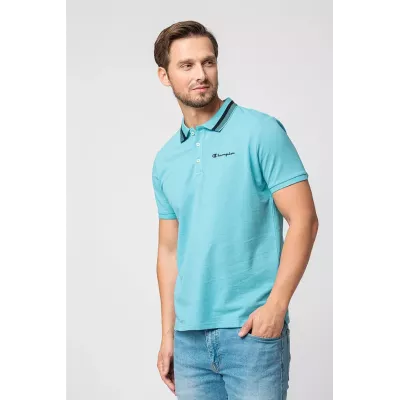 Polo homme CHAMPION bleu 100% coton manches courtes coupe classique