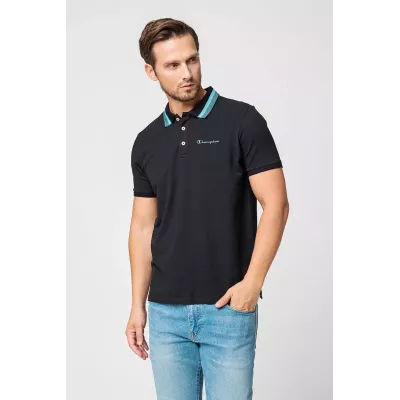 Polo homme CHAMPION noir manches courtes 100% coton coupe classique
