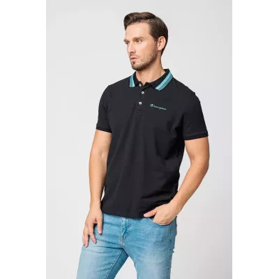 Polo homme CHAMPION noir manches courtes 100% coton coupe classique