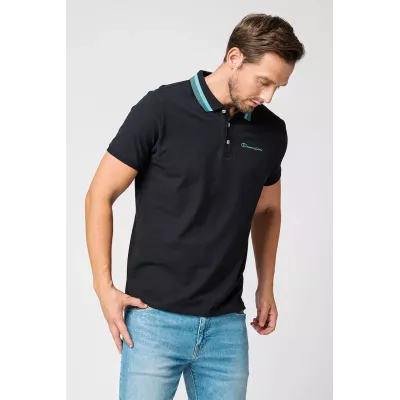 Polo homme CHAMPION noir manches courtes 100% coton coupe classique