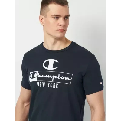 T-shirt homme CHAMPION CREWNECK long bleu marine 100% coton col rond coupe ample