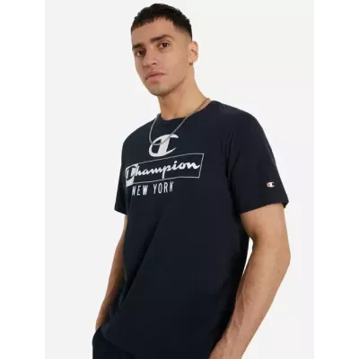 T-shirt homme CHAMPION CREWNECK long bleu marine 100% coton col rond coupe ample