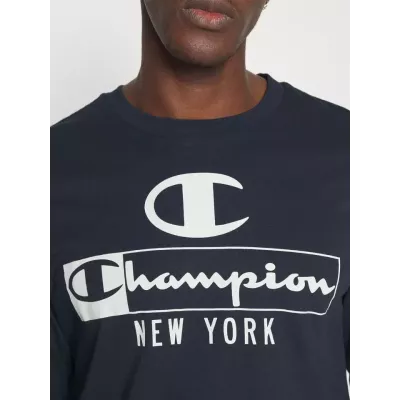 T-shirt homme CHAMPION manches longues bleu marine avec logo avant col rond