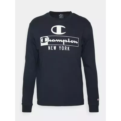T-shirt homme CHAMPION manches longues bleu marine avec logo avant col rond