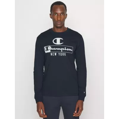 T-shirt homme CHAMPION manches longues bleu marine avec logo avant col rond