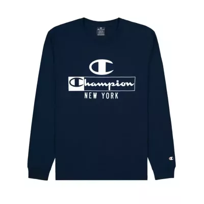 T-shirt homme CHAMPION manches longues bleu marine avec logo avant col rond