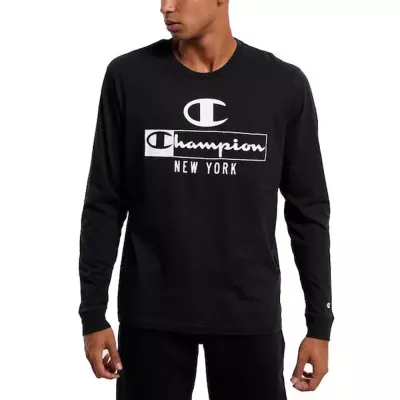 T-shirt homme CHAMPION noir manches longues avec logo avant col rond