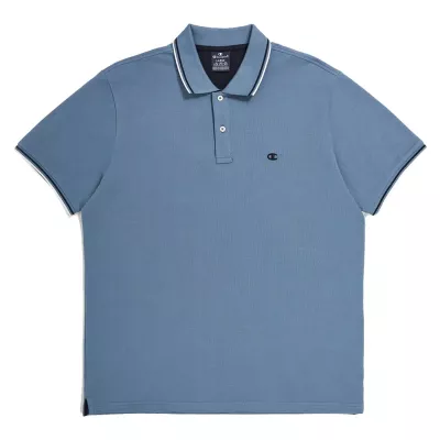 Polo homme CHAMPION bleu avec logo brodé coton piqué manches courtes