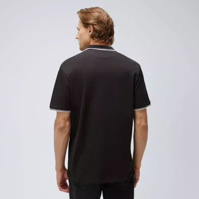 Polo homme CHAMPION noir coton piqué avec logo brodé poitrine