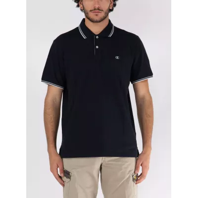 Polo homme CHAMPION noir coton piqué avec logo brodé poitrine