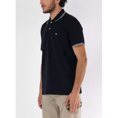Polo homme CHAMPION noir coton piqué avec logo brodé poitrine