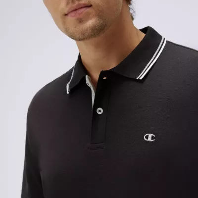 Polo homme CHAMPION noir coton piqué avec logo brodé poitrine