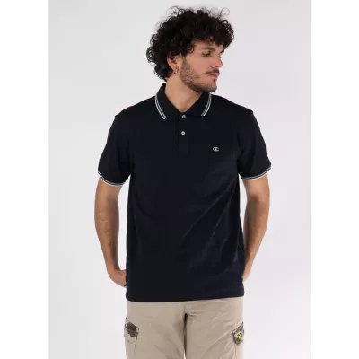 Polo homme CHAMPION noir coton piqué avec logo brodé poitrine