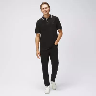 Polo homme CHAMPION noir coton piqué avec logo brodé poitrine