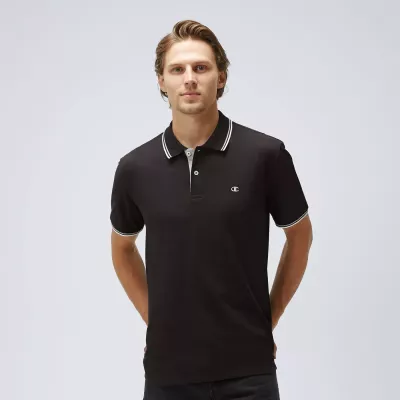 Polo homme CHAMPION noir coton piqué avec logo brodé poitrine