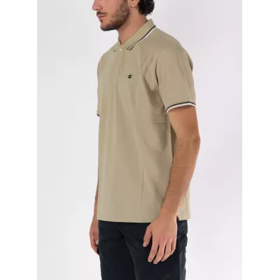 Polo homme CHAMPION beige coton piqué manches courtes avec logo brodé 218755-YS073