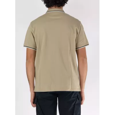 Polo homme CHAMPION beige coton piqué manches courtes avec logo brodé 218755-YS073