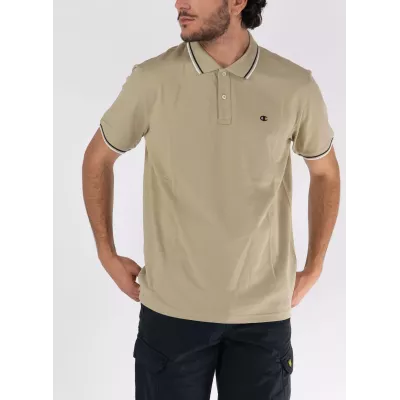 Polo homme CHAMPION beige coton piqué manches courtes avec logo brodé 218755-YS073