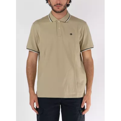 Polo homme CHAMPION beige coton piqué manches courtes avec logo brodé 218755-YS073