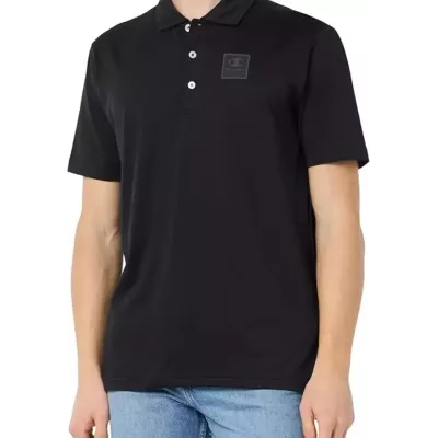 Polo homme CHAMPION noir en coton stretch avec coupe confortable 219766-KK001