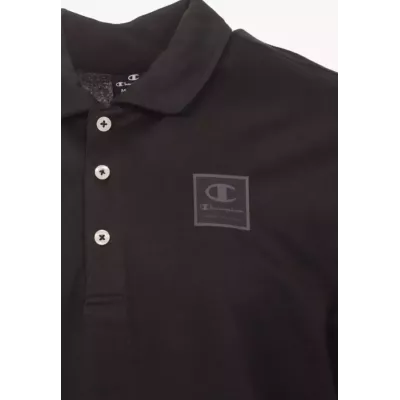 Polo homme CHAMPION noir en coton stretch avec coupe confortable 219766-KK001