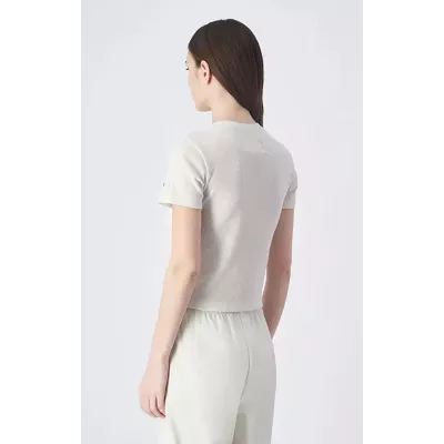 T-shirt femme CHAMPION beige col rond en coton mélangé style casual confortable E10013-YS137