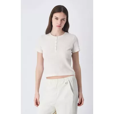 T-shirt femme CHAMPION beige col rond en coton mélangé style casual confortable E10013-YS137