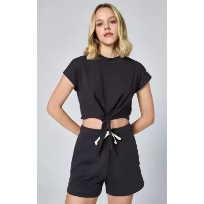 Bermuda femme CHAMPION noir en coton mélangé coupe confortable style casual E10009-ES503