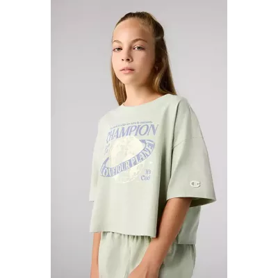 T-shirt fille CHAMPION vert 100% coton col rond coupe confortable style casual 404971-GS072