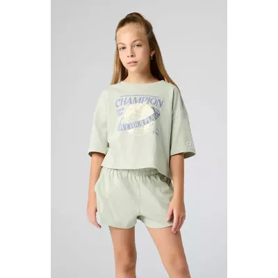 T-shirt fille CHAMPION vert 100% coton col rond coupe confortable style casual 404971-GS072