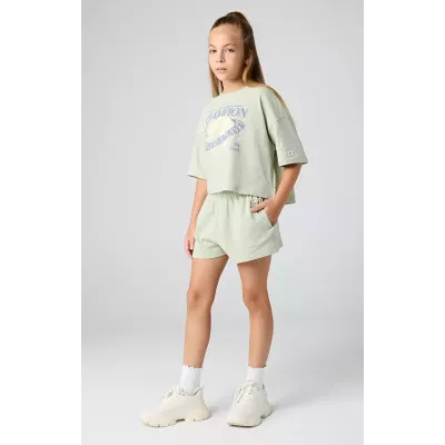 T-shirt fille CHAMPION vert 100% coton col rond coupe confortable style casual 404971-GS072