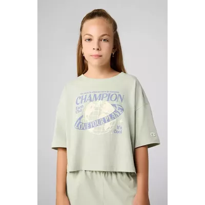 T-shirt fille CHAMPION vert 100% coton col rond coupe confortable style casual 404971-GS072
